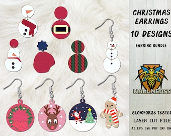 Boucles d’oreilles de Noël svg bundle, Boucle d’oreille de Noël svg, Boucle d’oreilles de Père Noël svg, Boucles d’oreilles fichier découpé au laser, Glowforge svg fichiers, Téléchargement instantané
