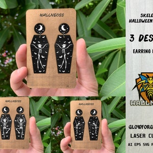 Dancing Skeleton Coffin Earrings svg, Halloween Earrings svg, Skeletons SVG, Earrings laser cut file, Glowforge svg files, Instant Download