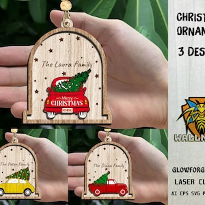 Pesonalized Family Christmas Ornaments svg bundle, Christmas ornament svg, Christmas Red Truck Svg, Laser cut file, Glowforge svg files