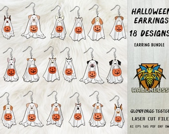 Pumpkin Ghost Dog Earrings SVG Bundle, Cute Ghost Dog svg, Pumpkin Ghost svg, Earrings laser cut file, Glowforge svg files, Instant Download