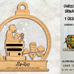 Personalized Book Ornament svg, Christmas ornament svg, Book Lovers svg, Coffee svg, Laser cut file, Glowforge svg files, Instant Download