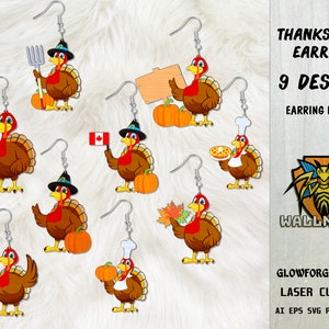 Turkey Earring svg, Fall Earring svg, Thanksgiving svg, Thanksgiving Earring, Earrings laser cut file, Glowforge svg files, Instant Download