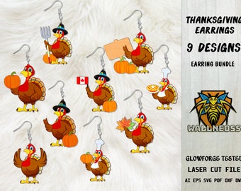 Turkey Earring svg, Fall Earring svg, Thanksgiving svg, Thanksgiving Earring, Earrings laser cut file, Glowforge svg files, Instant Download