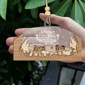 Christmas Ornament svg, Happy New Year ornament svg, Wood Ornament Svg, Laser cut file, Glowforge svg files, Instant Download