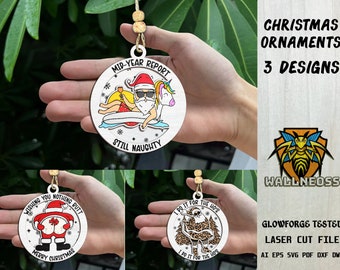 Roliga ornament SVG-paket, juldekoration, rolig jultomte-svg, träprydnad-svg, laserskuren fil, Glowforge-svg-filer, direktnedladdning
