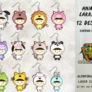 Lindo animal pendientes SVG Bundle, lindo animal set svg, animal pendiente svg, pendientes cortados con láser, glowforge svg files,descarga instantánea