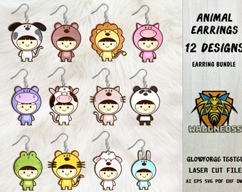 Cute Animal Oorbellen SVG Bundel, Cute Animal set svg, Animal Earring svg, Oorbellen laser gesneden bestand, Glowforge svg bestanden, Instant Download