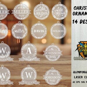 Personalized Family Christmas Wreath Ornaments SVG Bundle,Christmas ornament, Acrylic Ornament Svg, Family Monogram svg, Glowforge svg files