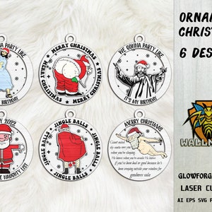 Funny Ornaments SVG Bundle, Christmas ornament, Funny Santa svg, Wood Ornament Svg, Laser cut file,Glowforge svg files,Instant Download