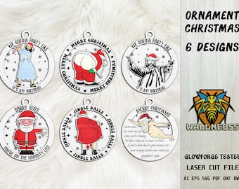 Roliga ornament SVG-paket, juldekoration, rolig jultomte-svg, träprydnad-svg, laserskuren fil, Glowforge-svg-filer, direktnedladdning