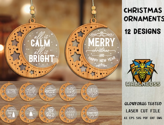 Star Moon Ornaments SVG Bundle, Christmas Quote svg, Christmas Ornament svg, Wood and Acrylic Ornament, Laser cut file, Glowforge svg files