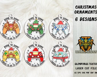 Paquete SVG de adornos del controlador de juegos de Navidad, adorno de Navidad, adorno de madera Svg, archivo de corte láser, archivos svg de Glowforge, descarga instantánea