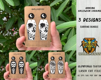 Skeletons Earrings svg, Halloween Earrings svg, Skeleton Skull SVG, Earrings laser cut file, Glowforge svg files, Instant Download