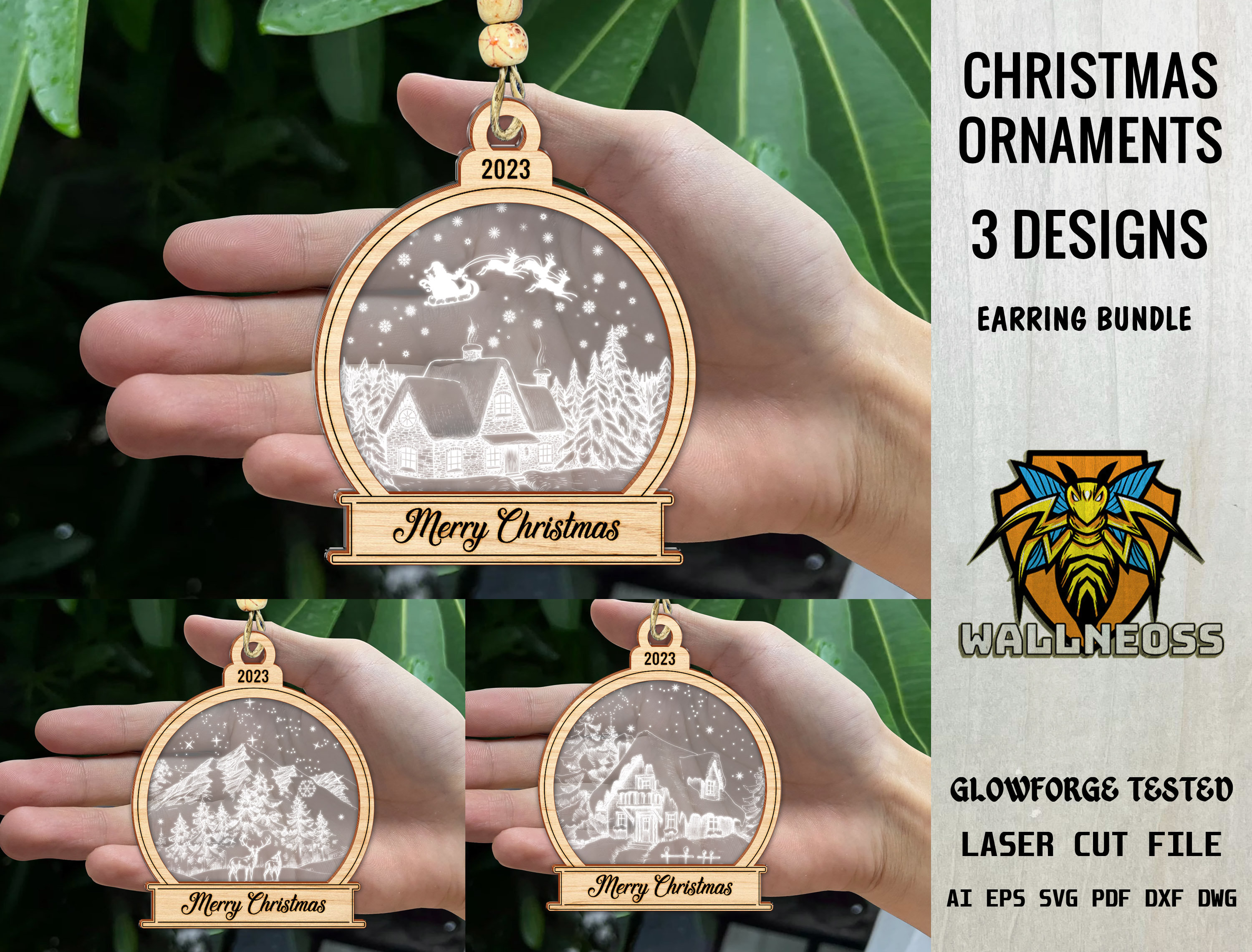 Christmas Snowglobe Ornaments svg bundle, Christmas ornament svg, Wood Ornament Svg, Laser cut file, Glowforge svg files, Instant Download