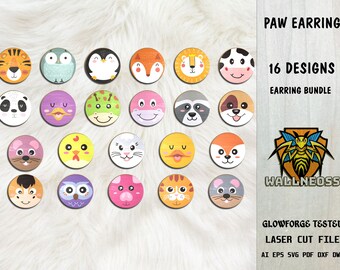 Cute Animal Stud Oorbellen SVG Bundel, Dierlijk gezicht set svg, Animal Earring svg, Oorbellen laser gesneden bestand, Glowforge svg bestanden, Instant Download