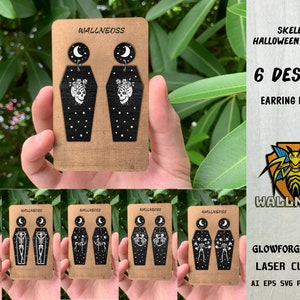 Vitruvian Skeleton Coffin Earrings svg, Halloween svg, Skull with roses SVG, Earrings laser cut file, Glowforge svg files, Instant Download