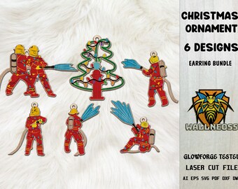 Christmas Firefighter Ornaments svg bundle, Christmas ornament svg, Wood Ornament Svg, Laser cut file, Glowforge svg files, Instant Download