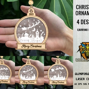 Christmas Snowglobe Ornaments svg bundle, Christmas ornament svg, Wood Ornament Svg, Laser cut file, Glowforge svg files, Instant Download