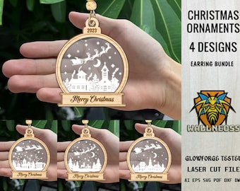 Christmas Snowglobe Ornaments svg bundle, Christmas ornament svg, Wood Ornament Svg, Laser cut file, Glowforge svg files, Instant Download