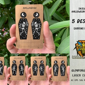 Dancing Skeleton Coffin Earrings svg, Halloween Earrings svg, Skeletons SVG, Earrings laser cut file, Glowforge svg files, Instant Download