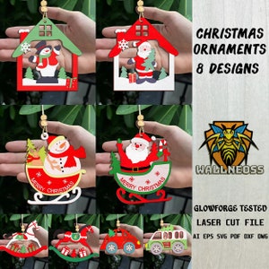 Christmas Ornaments svg bundle, Santa house ornament svg, Wood Ornament Svg, Laser cut file, Glowforge svg files, Instant Download
