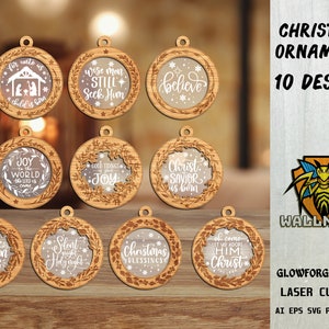 Christian Christmas Ornaments SVG Bundle, Christmas Wreath svg, Floral svg, Wood and Acrylic Ornament, Laser cut file, Glowforge svg files
