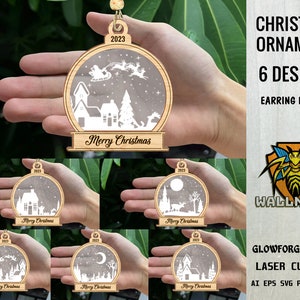 Christmas Snowglobe Ornaments svg bundle, Christmas ornament svg, Wood Ornament Svg, Laser cut file, Glowforge svg files, Instant Download
