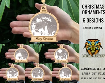Christmas Snowglobe Ornaments svg bundle, Christmas ornament svg, Wood Ornament Svg, Laser cut file, Glowforge svg files, Instant Download