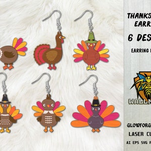 Turkey Earring svg, Fall Earring svg, Thanksgiving svg, Thanksgiving Earring, Earrings laser cut file, Glowforge svg files, Instant Download