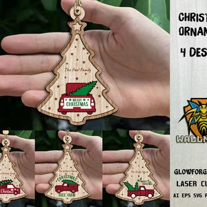 Pesonalized Family Christmas Tree Ornaments svg bundle, Christmas ornament svg, Christmas Red Truck Svg, Laser cut file, Glowforge svg files