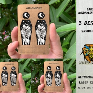 Couple Skeletons Earrings svg, Halloween Earrings svg, Skeleton Lovers SVG, Earrings laser cut file, Glowforge svg files, Instant Download