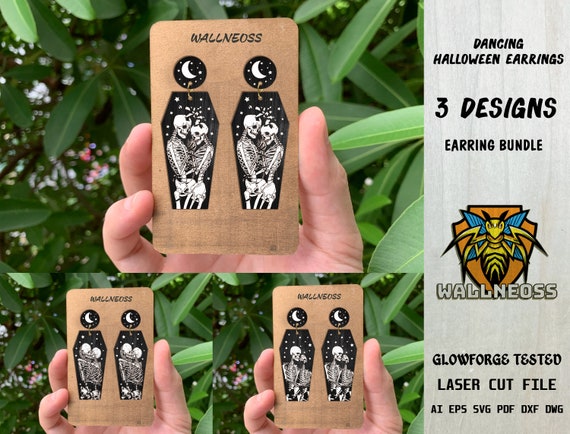 Couple Skeletons Earrings svg, Halloween Earrings svg, Skeleton Lovers SVG, Earrings laser cut file, Glowforge svg files, Instant Download