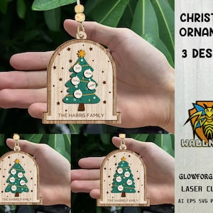 Pesonalized Family Christmas Ornaments svg bundle, Christmas ornament svg, Christmas Tree Svg, file taglio laser, file svg Glowforge