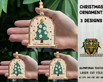 Pesonalized Family Christmas Ornaments svg bundle, Christmas ornament svg, Christmas Tree Svg, Laser cut file, Glowforge svg files