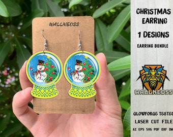 Snowman Snow Globe Earring svg, Christmas Earring svg, Globe Earring svg, Earrings laser cut file, Glowforge svg files, Instant Download
