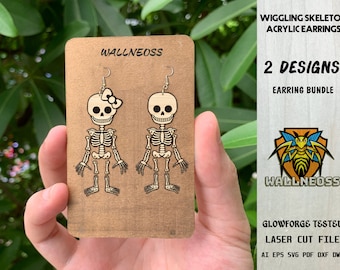 Wiggling Skeleton Earrings svg, Scary Earrings svg, Skeleton Earring SVG, Earrings laser cut file, Glowforge svg files, Instant Download