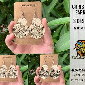 Christmas Scene Earrings svg bundle, Christmas Earring svg, Boho Earring svg, Earrings laser cut file, Glowforge svg files, Instant Download