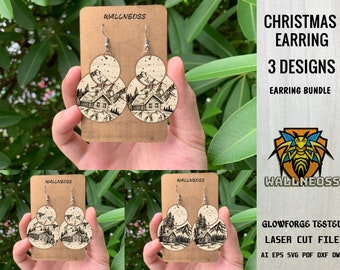 Christmas Scene Earrings svg bundle, Christmas Earring svg, Boho Earring svg, Earrings laser cut file, Glowforge svg files, Instant Download