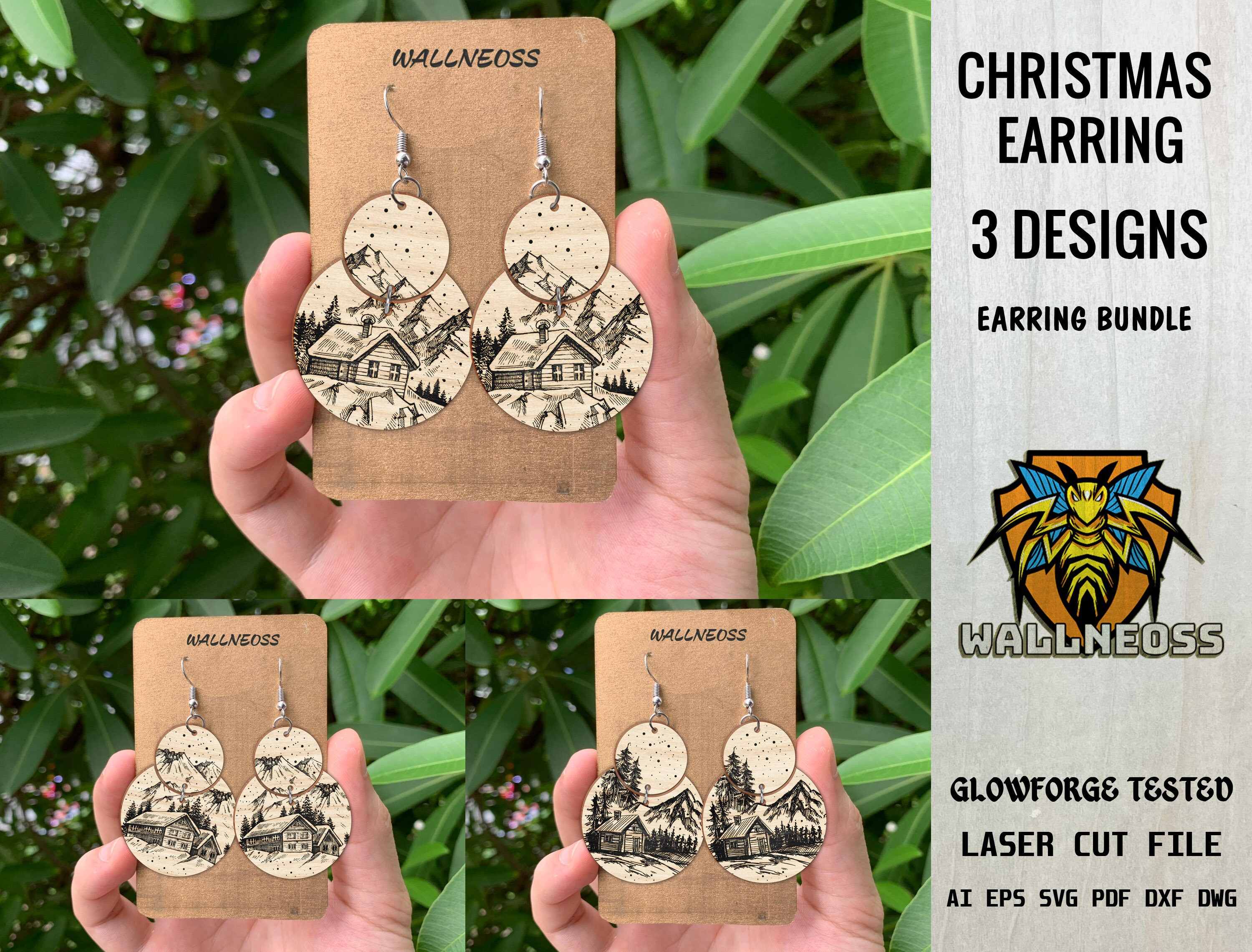 Christmas Scene Earrings svg bundle, Christmas Earring svg, Boho Earring  svg, Earrings laser cut file, Glowforge svg files, Instant Download, image size:3000x2282