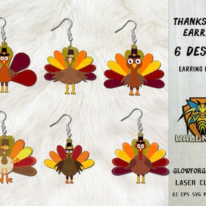 Turkey Earring svg, Fall Earring svg, Thanksgiving svg, Thanksgiving Earring, Earrings laser cut file, Glowforge svg files, Instant Download
