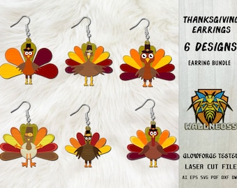 Turkey Earring svg, Fall Earring svg, Thanksgiving svg, Thanksgiving Earring, Earrings laser cut file, Glowforge svg files, Instant Download