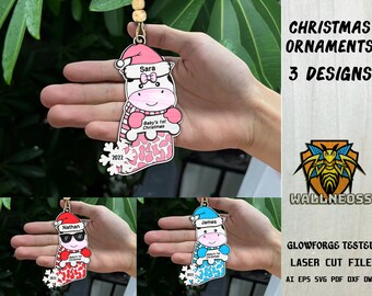 Personalized Cow Baby Socks Ornaments svg bundle, Baby 1st Christmas svg, Christmas ornament svg, Laser cut file, Glowforge svg files