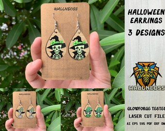 Witch Skeleton Earrings svg, Halloween Earrings svg, Teardrop Earring SVG, Earrings laser cut file, Glowforge svg files, Instant Download