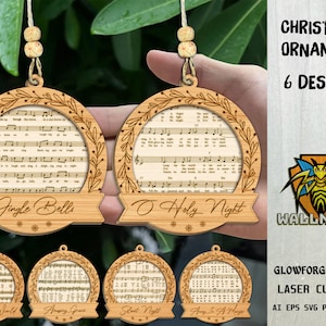 Christmas Sheet Music Ornaments SVG Bundle,Christmas Songs svg,Christmas Ornament,Wood & Acrylic Ornament,Laser cut file,Glowforge svg files