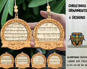 Christmas Sheet Music Ornaments SVG Bundle,Christmas Songs svg,Christmas Ornament,Wood & Acrylic Ornament,Laser cut file,Glowforge svg files