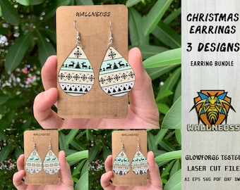 Christmas Earrings svg bundle, Christmas Earring svg, Christmas Pattern svg, Earrings laser cut file, Glowforge svg files, Instant Download