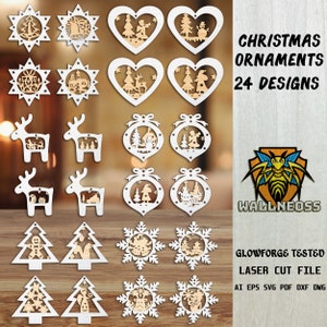 Christmas Ornament svg bundle, Christmas deer ornament svg, Wood Ornament Svg, Laser cut file, Glowforge svg files, Instant Download
