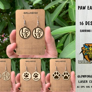 Dog Paw Earrings SVG Bundle, Pet Paw svg, Earring Template SVG, Earrings laser cut file, Glowforge svg files, Instant Download