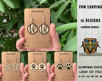 Dog Paw Earrings SVG Bundle, Pet Paw svg, Earring Template SVG, Earrings laser cut file, Glowforge svg files, Instant Download