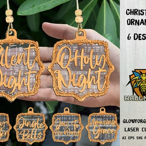 Christmas Sheet Music Ornaments SVG Bundle,Christmas Songs svg,Christmas Ornament,Wood & Acrylic Ornament,Laser cut file,Glowforge svg files